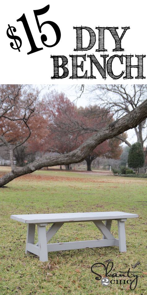 Easy DIY $15 Bench at www.shanty-2-chic.com // Perfect for indoor or outdoor! LOVE it! Patio Goals, Diy Bank, Woodworking Studio, Diy Wood Bench, Crazy Weather, Small Ideas, Shanty 2 Chic, Farmhouse Bench, Bench Diy