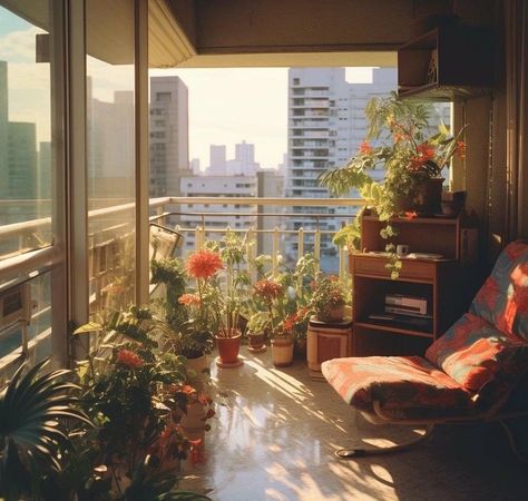 Japanese 80s, Tokyo Apartment, 80s Interior, Dream Apartment Decor, Apartment Aesthetic, Apartment Balcony, Aesthetic Rooms, Dream Apartment, Balcony Design