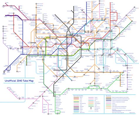 Tube map redesign reveals how London Underground network could look in 2040 | London Evening Standard | Evening Standard London Tube Map, London Underground Train, Transport Map, London Underground Map, Tube Map, Underground Map, London Overground, Secret Bar, Battersea Power Station