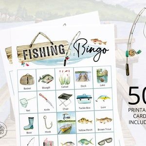 Woodland Bingo Printable Game Woodland 30 Bingo Cards | Etsy Fishing Party Games, Camping Bingo, Fishing Baby Shower Theme, Fishing Games For Kids, Fishing Themed Birthday Party, Party Game Ideas, Baby Shower Fishing, Bingo Set, Fishing Party