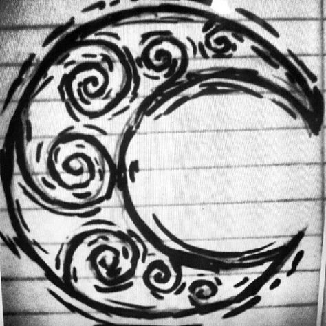 Swirl Moon Tattoo, Van Gogh Moon Tattoo, Spiral Moon Tattoo, Swirly Moon Tattoo, Spiritual Moon Tattoos, Swirls Drawing, Moon Tattoo Drawing, Spiral Tattoo Ideas, Swirl Drawing