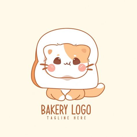 Premium Vector | Cute cat in bread cartoon vector icon illustration kawaii hand drawn logo for bakery Cute Logos Ideas, Cat Bakery Illustration, Cat Bread Drawing, Cute Bread Cartoon, Cute Bread Drawings, Cute Logo Design Ideas, Cat With Bread, Cute Bakery Logo, Kawaii Logo Design