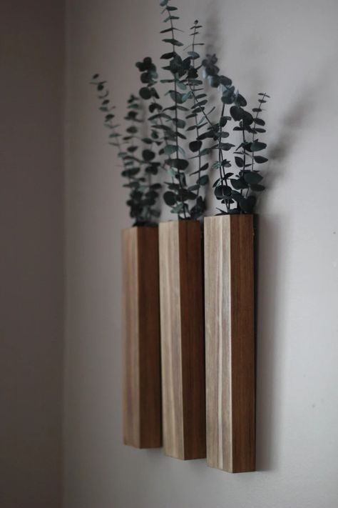 Slim 12 Inch Wood Wall Pocket With Preserved Eucalyptus - Etsy Wood Decorative Items, Wood Wall Plant Holder, Wooden Decorative Items, Wood Wall Pocket, Eucalyptus Wall Hanging, Early American Stain, Chestnut Stain, Weathered Oak Stain, Jacobean Stain