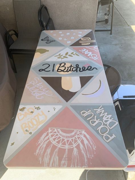 #boho #bohostyle #beerpongtable #beerpong #table #painted #handpainted #21 #21stbirthday #21stbirthdaydecorations 21st Birthday Beer Pong Table, Personalised Beer Pong Table, Beer Pong Table Painted Alcohol Brands, Get Your Balls Wet Beer Pong Table, Girly Painted Beer Pong Table, Beerpong Table, 21st Birthday Decorations, Beer Pong Tables, Pong Table