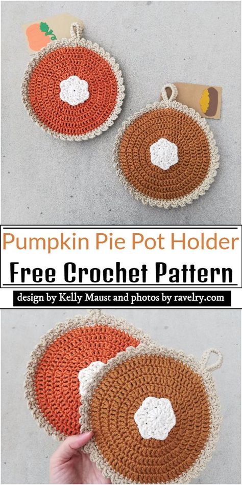 Crochet Pumpkin Pie Potholder Free Pattern, Pumpkin Pie Crochet Pot Holder, Unique Crochet Home Decor, Pie Hot Pad Pattern, Crochet Pie Potholder Free Pattern, Pumpkin Pie Coasters Crochet, Crochet Pumpkin Pie Potholder, Fall Crochet Pot Holders, Crochet Pumpkin Potholder Free Pattern