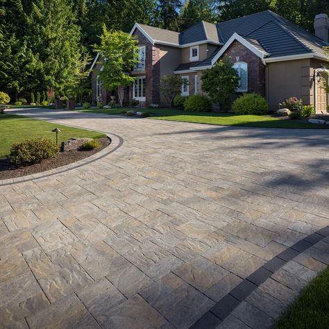 Avalon Slate™ Pavers for Patios, Driveways, Walkways, Pools Herringbone Driveway Pavers, Modern Pavers Driveway, Paver Driveway Ideas, Driveway Renovation, Interlock Driveway, Driveway Pavers Design, Pools And Patios, Backyard Pavers, Pavers Driveway