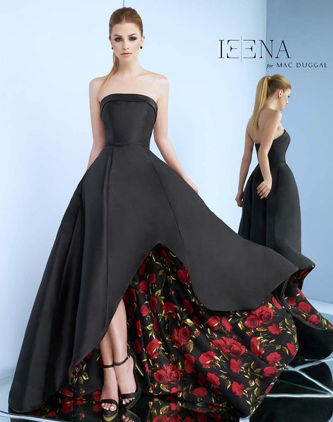 Black High Low Dress Formal, Hi Low Dress Formal, Black Dress With Roses, Black Rose Dress, High Low Dresses, High Low Party Dresses, High Low Dress Formal, High Low Evening Dresses, High Low Gown