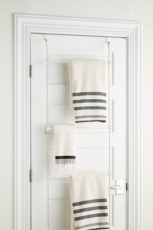 Over The Door Towel Storage, Small Bathroom Towel Rack, Bathroom Towel Hanging Ideas, Blanket Storage Ideas, Small Bathroom Towel, Bathroom Racks, Bathroom Rental, Closet Transformation, Bath Towel Hooks