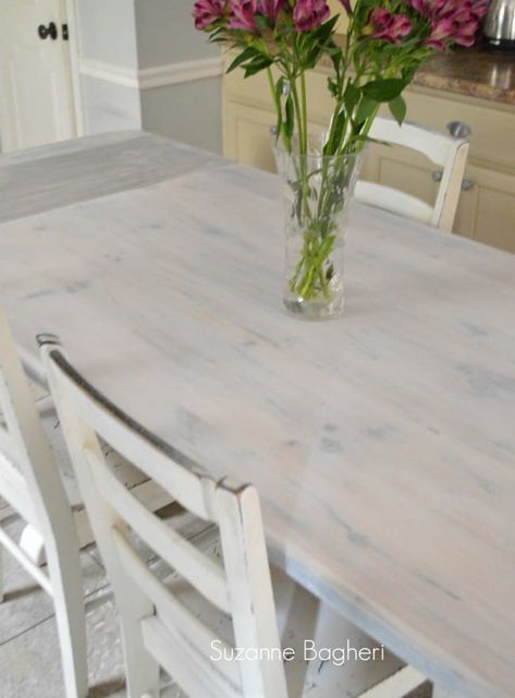 Whitewashed Farmhouse Table Before and After Whitewash Dining Table, End Table Design, White Wash Table, Farmhouse End Table, Home Remodel Before And After, White Washed Furniture, Table Design Ideas, Farmhouse End Tables, Best Farmhouse