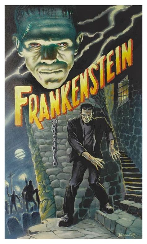 Frankenstein. Universal Monsters Art, Classic Horror Movies Posters, Classic Monster Movies, Frankenstein Art, Horror Monsters, Horror Posters, Retro Horror, Horror Movie Art, Pop Culture Art