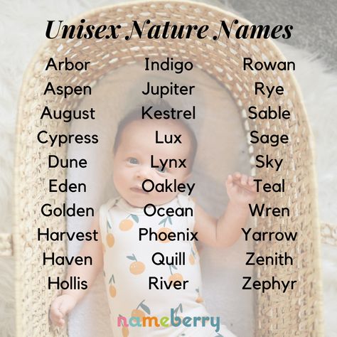 Feminine Nonbinary Names, Gender Nutella Names, Names That Mean Nature, Genderless Names, Names Nature, Gender Neutral Baby Names, Neutral Baby Names, Nature Names, Character Name Ideas