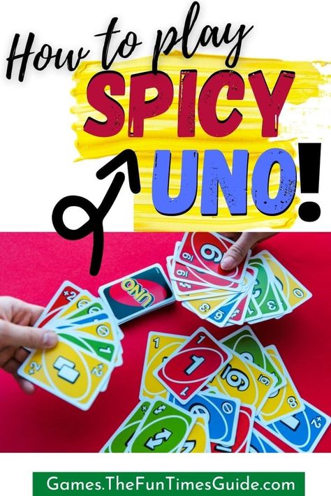 How To Play Spicy UNO - Have you played Spicy UNO yet? It's a clever UNO card game variation that's great to play with lots of people. Spicy UNO rules are similar to regular UNO game rules, with a few (really fun!) twists. Here's how to play Spicy UNO at your next game night. #spicyunorules #unodrinkinggame #unovariations Games To Play With Uno Cards, Cards Games For Adults, Uno Game Ideas, Strip Uno Rules, Spicy Uno Rules, Uno Blank Wild Card Ideas, Uno Wild Card Ideas, Uno Game Rules, Uno Tournament