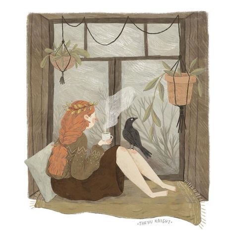 Window Seat Drawing, Taryn Knight, Diy Illustration, Woodland Illustration, 동화 삽화, Autumn Illustration, Arte Sketchbook, Reading A Book, Illustration Artists