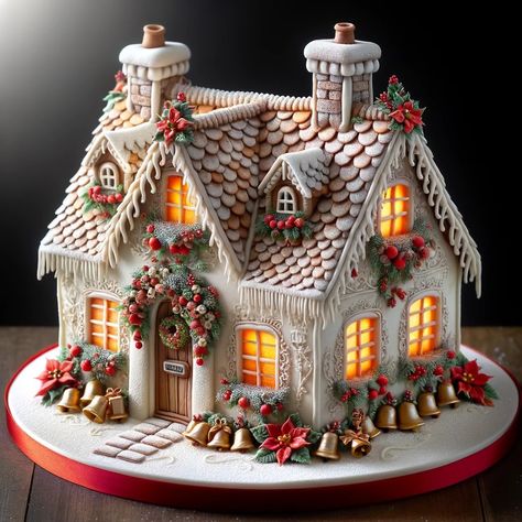 Christmas Cake House, Elaborate Gingerbread Houses, House Cake Ideas, Gingerbread Houses Ideas, Creative Gingerbread House Ideas, Gingerbread House Art, Gingerbread House Cake, Winter Torte, Homemade Gingerbread House