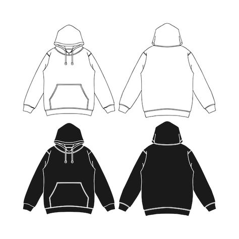 Vector template blank flat black hoodie ... | Premium Vector #Freepik #vector Hoodie Outline, Hoodie Template, Windbreaker Fashion, Uniform Clothes, Design Outline, Clothing Templates, Apparel Design Inspiration, Hoodie Hood, Illustration Flat