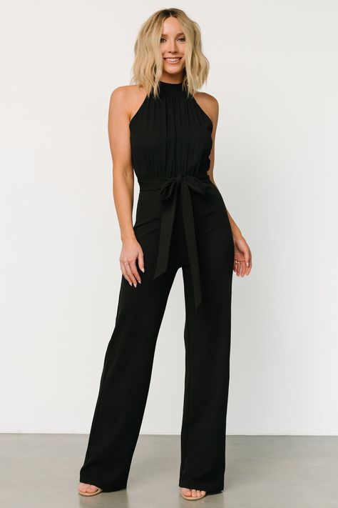 Erin Jumpsuit | Black Black Pants Suit Women, Black Jumpsuit Outfit Night, Gala Attire, Black Jumpsuit Outfit, Black Pant Suit, Feel Powerful, Jumpsuit Outfits, Black Bridesmaids, Baltic Born