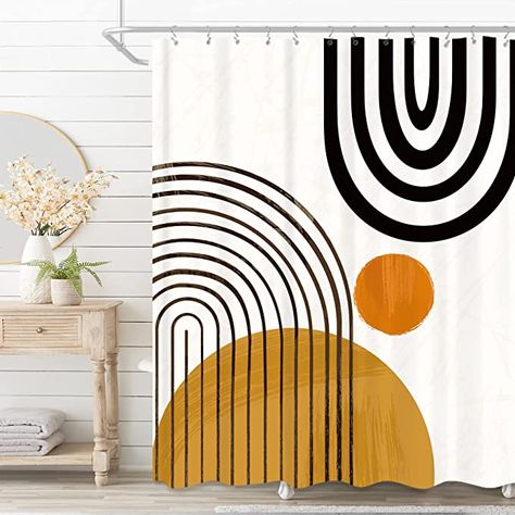 Amazon.com: KOMLLEX Abstract Mid Century Small Stall Shower Curtain Set for Bathroom 36Wx72H Inch Single Half Narrow RV Sun Minimalistic Curve Men Kids Modern Aesthetic Geometric Bath Accessories 7 Pack Hooks : Home & Kitchen Mid Century Modern Shower Curtain, Mid Century Shower Curtain, Rainbow Shower Curtain, Bohemian Shower Curtain, Geometric Curtains, Geometric Shower Curtain, Stall Shower Curtain, Abstract Shower Curtain, Modern Shower Curtains