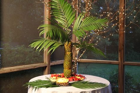 Pineapple Palm Tree Centerpiece Ideas Hawaiian Luau Food, Hawaiian Ideas, Fruit Tray Ideas, Margaritaville Party, Pineapple Palm Tree, Palm Tree Fruit, Luau Food, Tree Centerpiece, Fruit Logo