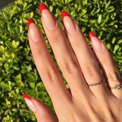 RED FRENCH NAIL DESIGNS | CHRISTMAS NAIL IDEAS Red Tip Nails, Red Stiletto Nails, Almond Nails French, 2020 Makeup, Unghie Sfumate, Red Acrylic Nails, French Tip Acrylic Nails, Almond Nails Designs, Almond Acrylic Nails