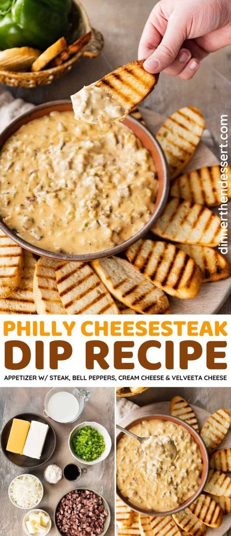 Philly Cheesesteak Dip Recipes, Appetizers With Velveeta Cheese, Philly Cheese Steak Dip Crock Pot, Cheesesteak Dip Crockpot, Philly Cheesesteak Dip Crockpot, Philly Steak Dip, Philly Cheese Dip, Steak And Cheese Dip, Cheesesteak Appetizer