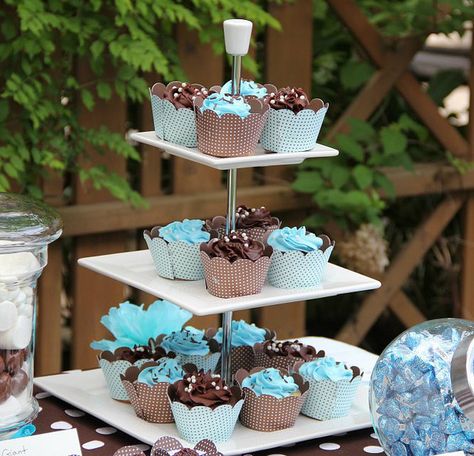 Brown and blue cupcakes | Flickr - Fotosharing! Blue And Brown Cupcakes, Brown Cupcakes, Chantilly Cake, Blue Cupcakes, Brown And Blue, Blue And Brown, Cake Designs, Photo Storage, Cake Decorating