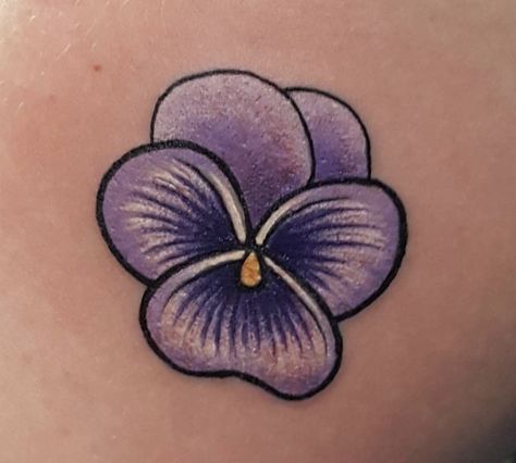 American Traditional Pansy Tattoo, American Traditional Violet Flower Tattoo, Violet Flower Tattoo Traditional, Pansy Tattoo Traditional, Bouquet Of Violets Tattoo, Wild Pansy Tattoo, Traditional Violet Tattoo, Pansy Tattoos, Violet Tattoo Flower