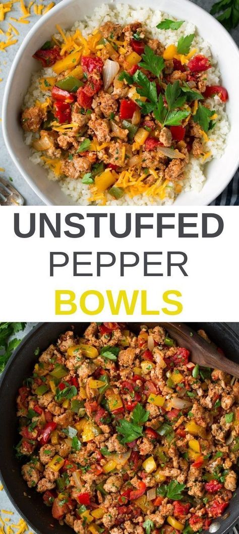 Unstuffed Pepper Bowls, Unstuffed Bell Peppers, Seasoned Ground Turkey, Unstuffed Peppers, Healthy Turkey Recipes, Ground Turkey Recipes Healthy, Healthy Dinner Recipe, Rice White, Healthy Turkey