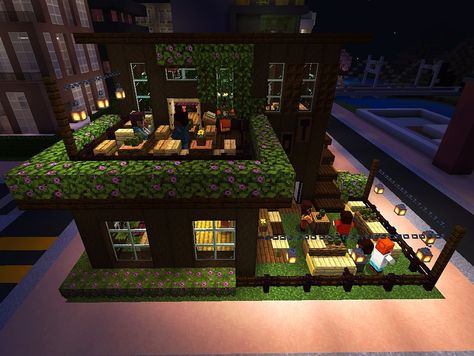 Minecraft Fancy Restaurant, Minecraft Public Bathroom, Minecraft Starbucks, Minecraft Grocery Store, Minecraft Restaurant Ideas, Fairycore Minecraft, Minecraft Restaurant, Minecraft Stores, Minecraft Castle Blueprints