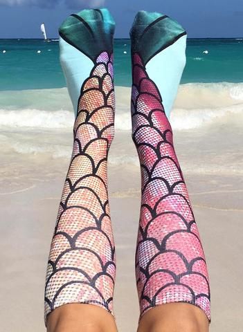 Mermaid Knee High Socks Winter Mermaid, Mermaid Clothes, Mermaid Socks, Beach Socks, Ariel Mermaid, Mermaid Print, Mermaid Life, Crazy Socks, Knee Socks