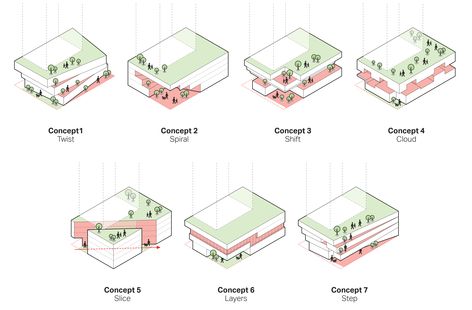 Danish firm 3XN has revealed its design for a 153-metre-high apartment building in Toronto, including a dual-level glazed plaza to host public events for the local area. Podium Architecture, Podium Design, Urban Concept, Urban Analysis, Presentation Boards, Hotel Concept, Architecture Concept Diagram, Building Concept, Architecture Collage