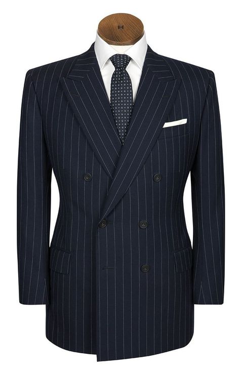 Men's clothing - Huntsman double breasted suit by Savile Row - London Double Breasted Pinstripe Suit, Bespoke Suit Tailoring, Double Breasted Suit Men, Tailor Made Shirts, Tailor Made Suits, Bespoke Suits, Suit Combinations, Designer Suits For Men, Bespoke Suit