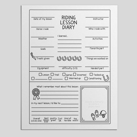 Mockup image of a riding lesson journal template Horse Printable, Horse Riding Lesson Ideas, Beginner Riding Lesson Plans, Riding Instructor Lesson Plans, Horse Riding Journal Ideas, Horse Journal Ideas, Horse Journal, Riding Lessons For Beginners, Horse Riding Journal