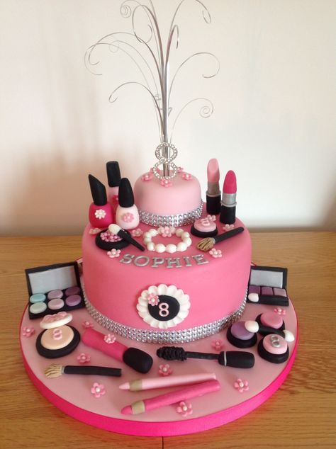 Ipad Cake Birthday, Lipstick Cake Ideas, Makeup Cake Designs Birthday, Makeup Birthday Cake Kids, Makeup Cake For Kids, Make Up Birthday Cake Girls Kids, Makeup Cake Ideas Birthdays, Make Up Cakes Birthdays Girly, Makeup Cake Ideas