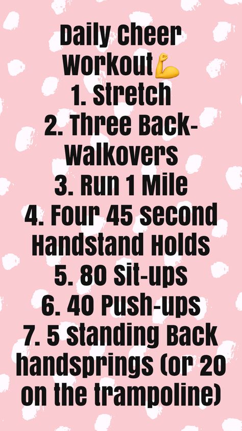 My daily workout for cheer! Flyer Exercises Cheer, Cheer Workouts For Back Spots, Cheer Workouts Tumbling, Back Spot Tips Cheer, Cheer For Beginners, Cheer Workouts For Bases, Cheer Workouts For Flyers, Stretches For Cheerleaders, Cheer Workouts For Beginners