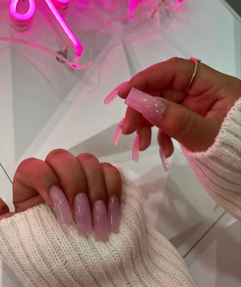 Bubble Gum Pink Nails, Bubblegum Nails, Bubblegum Pink Nails, Flare Nails, Long Square Nails, Curved Nails, Dope Nail Designs, Bubble Gum Pink, Coffin Nails Long