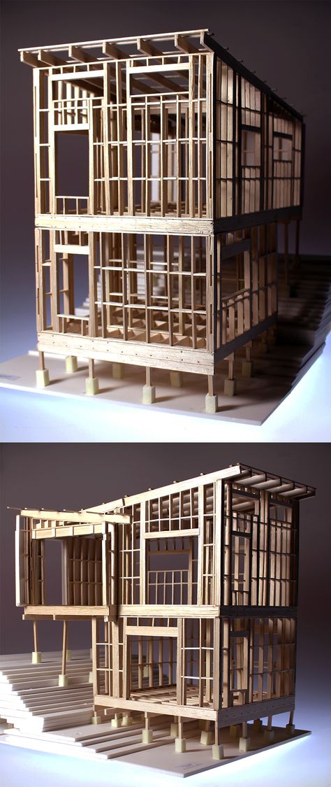 Timber Frame Residential Extension - Building Construction Paper. 2016 model, balsa wood Wooden Construction Architecture, Balsa Architecture Model, Wood Frame Architecture, Wood Construction Architecture, Wood Model Architecture, Architecture Wood Model, Basswood Model Architecture, Balsa Wood Models Architecture, Timber Architecture Model