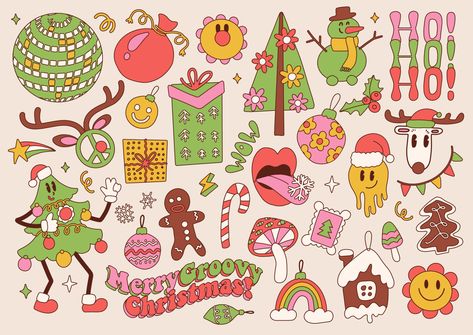 Christmas Character Drawing, Christmas Gift Clip Art, Tree Emoji, Groovy Typography, Linear Illustration, Emoji Gifts, Book Clip Art, Christmas Graphic Design, Christmas Tree Clipart