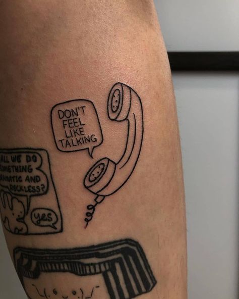 Winkt - we love ink on Instagram: “Awesome piece by the one and only @sadgirlsalad . 📞 . 📞 . 📞 . 📞 #phototattoo #telephonetattoo #funtattoo #graphictattoo #lineworktattoo…” Pay Phone Tattoo, Phone Call Tattoo, Retro Phone Tattoo, Landline Phone Tattoo, Cell Phone Tattoo, Telephone Tattoo Vintage, Phone Tattoo Vintage, Phone Booth Tattoo, Post It Tattoo