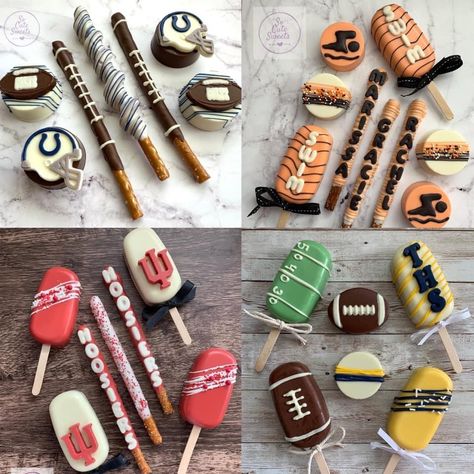 Football Cakesicles, Nfl Desserts, Football Oreos, Sports Treats, Super Bowl Treats, Asu Graduation, Cake Sicles, Treats Business, Random Desserts