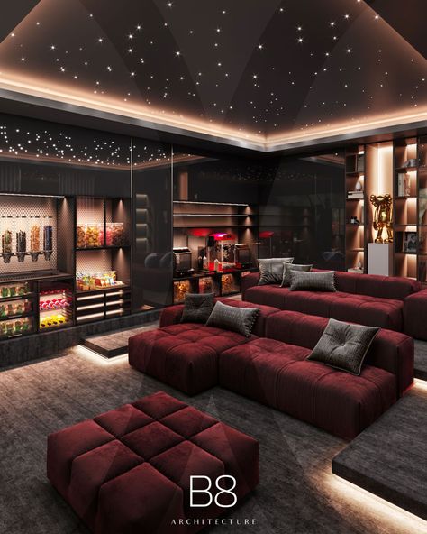 Cinema Room Design, B8 Architecture, Sala Cinema, Home Theater Room Design, Theater Room Design, Desain Pantry, Home Cinema Room, At Home Movie Theater, Home Theater Rooms