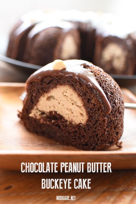 Chocolate Peanut Butter Buckeye Cake | NoBiggie.net Buckeye Bundt Cake Recipe, Buckeye Bundt Cake, Peanut Butter And Chocolate Desserts, Buckeye Cake, Peanut Butter Buckeyes, Chocolate Peanut Butter Recipes, Chocolate Peanut Butter Desserts, Mix Chocolate, Chocolate Peanut Butter Cake