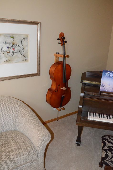 Cello Display, Violin Practice Room, Cello Aesthetic, Cello Wall Mount, Violin Holder, Cello Wall Hanger, Cello Stand, Violin Stand, Music Storage