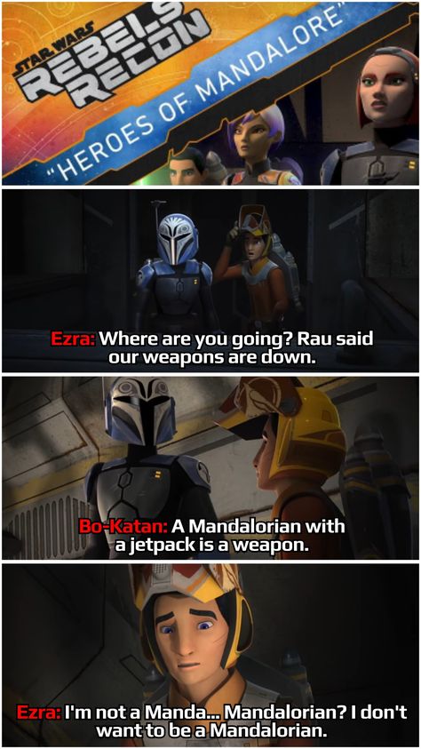 Star Wars: Rebels. Season 4, Episode 2 Heroes of Mandalore. A Mandalorian with a Jetpack is a Weapon. - Bo-Katan Kryze Bo Katan Kryze, Bo Katan, Star Wars Accessories, Stars Wars, May The 4th, May The 4th Be With You, Star Wars Rebels, Star Wars Humor, Star Wars Memes