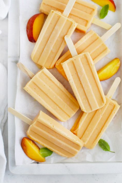 Peach Popsicles, Guacamole Bites, Healthy Popsicle Recipes, Vegan Peach, Healthy Popsicles, Dairy Free Yogurt, Homemade Popsicles, Inflammatory Diet, Peaches And Cream