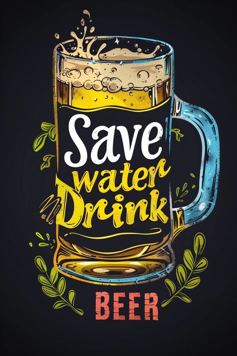 beer with the words saying "Save water Drink BEER", no blend gradient, vector, black background --v 6   --style raw Beer Menu Design, Pub Interior Design, Beer Cartoon, Craft Beer Design, Beer Wallpaper, Beer Background, Beer Painting, Beer Images, Drink Logo