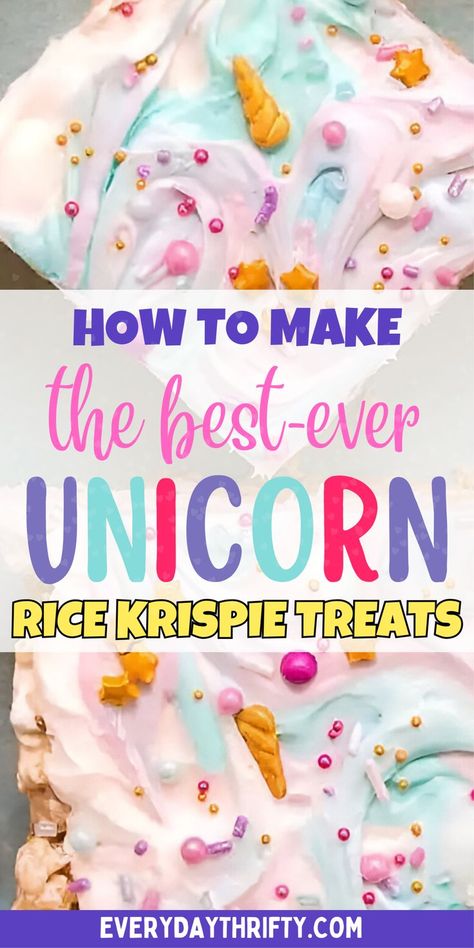 Bring joy to your party with these rainbow rice krispie treats! This recipe uses rice krispie cereal, frosting, and sprinkles to create colorful, whimsical unicorn treats. Perfect for kids party snacks, Christmas desserts, or a festive holiday snack, these fun and easy ideas are great for any unicorn theme celebration. Party Snacks Christmas, Rainbow Rice Krispie Treats, Fun Rice Krispie Treats, Snacks Christmas, Cheap Healthy Dinners, Budget Desserts, Unicorn Party Food, Kids Party Snacks, Cheap Meal Plans