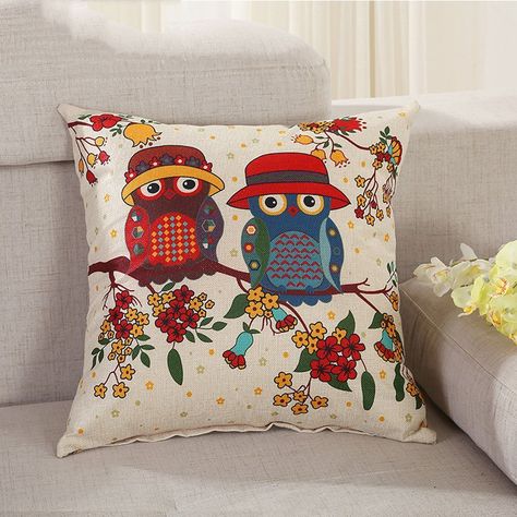 Jepeak Cotton Linen Throw Pillow Case Cushion Cover Home Decorative Square Cartoon Pastoral Pillowcase for Sofa/Couch/Loveseat 18 x 18 Inches Owl Old Couple ** You can get more details by clicking on the image.-It is an affiliate link to Amazon. #Sofa Owl Couple, Owl Throw Pillows, Couple Pillow, Geometric Cushions, Chenille Pillow, Owl Cartoon, Printed Pillowcases, Linen Throw Pillow, Sofa Living