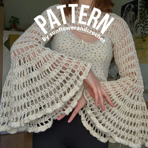 Crochet A Shrug Free Pattern, Crochet Flare Sleeve Pattern Free, Lacy Shrug Crochet Pattern, Crochet Cropped Shrug Pattern Free, Crochet Flare Sleeve Pattern, Long Sleeve Shrug Crochet Pattern Free, Bell Sleeve Crochet Pattern Free, Crochet Shruggie Pattern, Styling Crochet Shrug