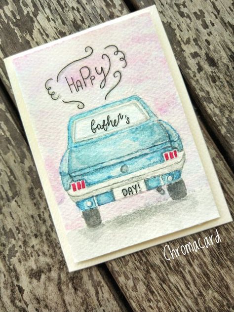 Father’s Day Watercolour Card – Chromacard  #art, #birthday, #blue, #calligraphy, #car, #card, #cardstock, #colourful, #easy, #fathersday, #friend, #gellyrollypen, #greetingcard, #handlettering, #handmade, #layer, #masculinecard, #mustang, #old, #pentel, #relaxing, #retro, #sakura, #scrapbooking, #simple, #thankyoucard, #vintage, #vintagecar, #watercolour Father’s Day Watercolor Painting, Car Cards Handmade, Cards Handmade Birthday, Niece Birthday Wishes, Blue Calligraphy, Vintage Cards Handmade, Vintage Girl Nursery, Valentines Watercolor, Wedding Shoes Vintage