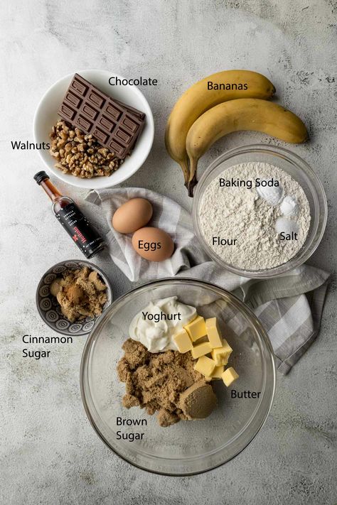 These easy, tasty bakery-style banana walnut chocolate chip muffins come together quickly, making the perfect snack food! Banana Walnut Chocolate Chip Muffins, Easy Banana Chocolate Chip Muffins, Banana Walnut Muffins, Banana Walnut Bread, Walnut Muffins, Banana Walnut, Banana Chocolate Chip Muffins, Banana Chocolate, Banana Chocolate Chip